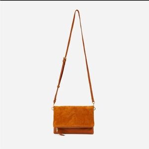 Tan Crossbody Bag with Adjustable Strap and Fold-Over Flap